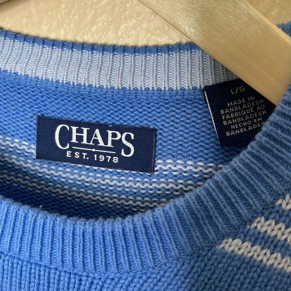 Chaps Mens Blue and White Striped Crew Neck Sweater Size L - Picture 5 of 8